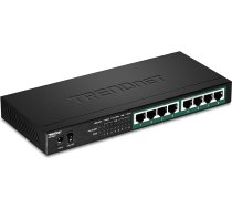 TRENDnet TPE-TG84 Gigabit PoE+ komutators ar 8 pieslēgvietām, 120 W PoE jaudas budžets, 16 Gbps komutācijas jauda, QoS IEEE 802.1p, atbalsta DSCP Pass-Through bez ventilatora, melns