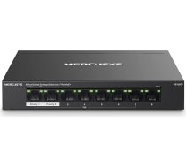 Mercusys MS108GP PoE slēdzis 8 porti Gigabit LAN slēdzis ar 7 PoE+ pieslēgvietām, līdz 30 W uz vienu PoE pieslēgvietu un 65 W visiem PoE pieslēgvietām, 802.3af/at PoE, bez ventilatora, Plug and Play, izturīgs metāla korpuss