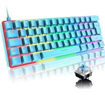 Mini 60% spēļu tastatūra, vadu mehāniskā tastatūra, kompakta, pārnēsājama, 62 taustiņi, UK izkārtojums, 19 RGB hroma izgaismojums, noņemams C tipa USB savienojums, klēpjdatoram, Mac, PS4, Xbox (zila/zila Switch)
