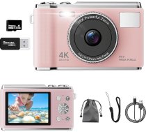 Digitālā kamera, uzlabota UHD 4K 50 MP kamera, 16X digitālā tālummaiņa, AF fokuss, 2,83 collu ekrāns, Arosy akumulators, retro portatīvā videokamera bērniem, studentiem, iesācējiem (rozā)