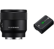Sony SEL-50M28 makroobjektīvs (fiksētais fokusa attālums, 50 mm, F2.8, pilnais formāts, piemērots A6700, A6600, A6400, A6100, ZVE10, E-Mount), melns & NPFZ100.CE uzlādējams Z sērijas akumulators - melns