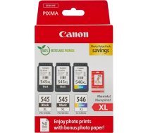 Canon PG-545XL x 2 / CL-546XL augstas ražības oriģinālās tintes kasetnes, 3 vienību iepakojums (2 x melnas, 1 x krāsainas); ietilpst 50 loksnes 4x6 Canon fotopapīra - kartona daudzpakete