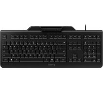 CHERRY KC 1000 SC vadu drošības tastatūra ar integrētu karšu lasītāju, ES izkārtojums (QWERTY), Plug & Play (USB-A), plakanā konstrukcija, melnā krāsā