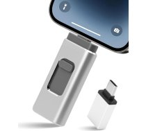 256 GB USB zibatmiņas disks iOS/Android/PC, bez lietotnes, USB 3.0 atmiņas karte, planšetdatoram/iPhone/Mac, ārējā krātuve fotoattēliem un video, sudraba krāsā