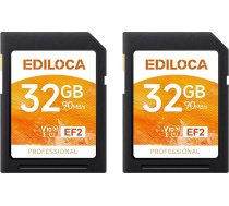 EF2 UHS-I atmiņas karte 32GB, 2 gab., nolasīšana 90MB/s, ierakstīšana 20MB/s, C10, U1, V10, Full HD un 4K video, SD karte profesionāliem fotogrāfiem