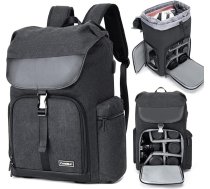 Cwatcun Kameras mugursoma soma Canvas Professional SLR DSLR bezspoguļa kamerai Canon Nikon Sony Pentax objektīvs Ūdensizturīga ar 15,6 collu nodalījumu klēpjdatoram un statīva stiprinājumu Black