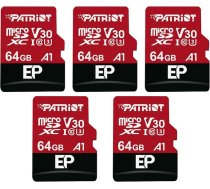 Patriot Memory 64GB A1 / V30 atmiņas karte Android tālruņiem un planšetdatoriem 4K video ierakstīšana - 5 vienību iepakojums