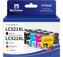 BunToner LC521XL saderīgs ar Brother LC521 XL priekš Brother DCP-J1260W J1310DW J1313DW J1313DW J1360DW J1460DW (4 gabali)