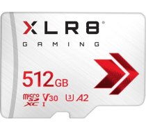 PNY XLR8 Gaming 512GB 10. klases U3 V30 A2 microSDXC zibatmiņas karte - nolasīšanas ātrums līdz 100MB/s - ideāli piemērota viedtālruņiem, planšetdatoriem, portatīvajām konsolēm - balta