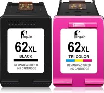 Penguin saderīgas HP 62XL 62 XL tintes kasetnes (1 melna, 1 krāsaina) atjaunotai tintes kasetnei izmantošanai ar HP Officejet 200 200c 250 258 Envy 5540 5541 5543 5547