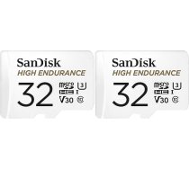 SanDisk 32 GB MicroSDHC atmiņas karte ar augstu izturību + adapteris (autokamerām un privātajām drošības kamerām, 100 MB/s nolasīšanas ātrums, V30 Full HD un 4K video) (2 gab.) (iepakojumā)