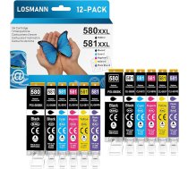 LOSMANN printeru kasetnes saderīgas ar Canon PGI-580 XXL CLI-581 XXL priekš Pixma TS6350 TS6150 TS8150 TS8250 TS6250 TS705 TS705a TS8151 TS6151 TS8152 TS9150 TS9155 TS9155 TS9155 TS99 550 TR7550 TR8550 (12-Pack)