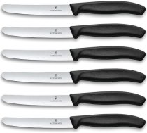 Victorinox Swiss Classic Professional galda nažu komplekts, 6 gab., sviesta nazis, taisni asmeņi, 11 cm, asas, izturīgas plastmasas rokturi, melns
