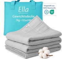 Ella svara sega 135 x 200 cm, 7 kg, pretstresa terapijas sega, smaga sega no 100 % kokvilnas, sega dziļam miegam un labākai atpūtai, svara sega vīriešiem un sievietēm no 55 līdz 85 kg, pelēka