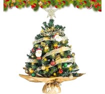 Mini Ziemassvētku eglīte ar LED gaismas virtenēm, mākslīgā galda Ziemassvētku eglīte ar eglītes virsotnes zvaigzni un Ziemassvētku rotājumiem, maza Ziemassvētku eglīte mājas biroja bāra ēdamgalda dekorēšanai (B)
