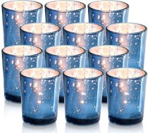 FUND AMLIGHT Zilās tējas sveces glāzes, 12 gab. komplekts, krāsainas tējas sveces turētājs, stikls, galda dekorācija, votīvu sveču turētājs, sveču glāzes tējas sveces dekorācijai, galda dekorācijas kāzām, banketiem, biznesa pieņemšan