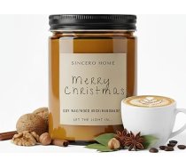 Ar rokām darināta sojas sveces ar koka dakti - Ekoloģiska ar rokām darināta dzintara krāsas stikla sveces - Aromātiskas sveces Ziemassvētkiem - Premium Ziemassvētku dāvana (valriekstu garšvielu paklājs)