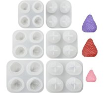 Stiesy zemeņu sveču veidnes Lielas Mazas zemeņu formas aromātiskās sveces izgatavošanas silikona veidnes 3D augļu sveķu epoksīda liešanas veidnes DIY vaska ziepju aromterapijas amatniecības ģipša veidnes dekorēšanai 3