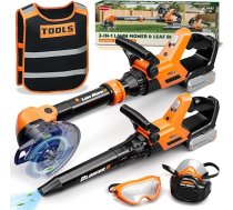 KidBloom 2-in-1 rīks bērniem no 3 gadu vecuma ar celtnieka kostīmu, bērnu zāles pļāvēju un lapu pūtēju ar skaņu, dārza rotaļlieta āra lietošanai no 3 gadu vecuma
