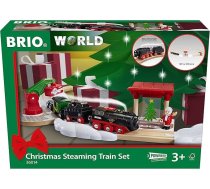 BRIO World 36014 Ziemassvētku komplekts ar bateriju darbināmu tvaika vilcienu – no lokomotīves skursteņa plūst auksts ūdens tvaiks – liela dzelzceļa trase ap Ziemassvētku eglīti, ieteicams no 3 gadu vecuma