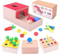 Koka rotaļlieta no 1 gada vecuma | 4-in-1 rotaļlieta mazuļu motorisko prasmju attīstībai 6 mēnešu vecuma zēniem un meitenēm | Montessori objektu pastāvības šķirošanas spēle Koka puzle bērniem kā Ziemassvētku, dzimšanas dienas vai Jaunga