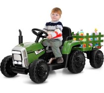 GOPLUS 12 V bērnu elektriskais traktors ar piekabi, 3 ātrumu elektriskais transportlīdzeklis ar tālvadības pulti, elektriskais automobilis ar LED apgaismojumu, mūziku un Bluetooth, 30 kg kravnesība, no 3 gadu vecuma (tumši zaļš)
