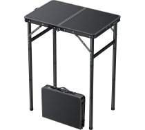 JiGiU kempinga galds 60 x 40 cm saliekamais galds ar 3 augstuma regulējamiem 27 cm / 51 cm / 74 cm alumīnija rāmjiem Kompakts grila galds dārza virtuvei Piknikam telpās un ārpus telpām Čemodāna galds (melns)