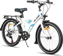 HILAND 20 24 collu bērnu velosipēds kalnu velosipēds ar 6 pārnesumu pārslēgšanu, MTB bērniem zēniem meitenēm ar statīvu, melns/balts velosipēds