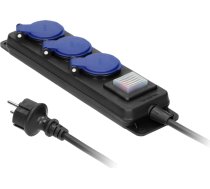 IP44 ūdensnecaurlaidīgs pagarinātājs ar slēdzi, 3 kontaktligzdas 2P+Z IP44, gumijas kabelis, H05RR-F 3x1,5 mm, garums 5 m?