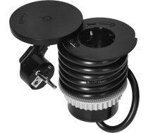 Mēbeļu ligzda ?6cm ar rotējošu vāciņu, indukcijas lādētājs, USB lādētājs un 1,5 m kabelis, 1x2P+Z (Schuko), Qi 1.2.4 max. 10 W, 2xUSB (A un C tips, 2,4 A), melns