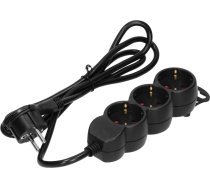 3 reizes 2P+Z (Schuko) pagarinātājs, 5m H05VV-F 3x1.5mm2, Imax=16A, plakana kontaktdakša, melns