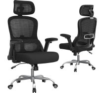 TRALT Ergonomisks biroja krēsls, biroja krēsls, spēļu krēsls ar regulējamu galvas balstu, jostas balsts, mājas birojs, rakstāmgalda krēsls, datora krēsls lieliem cilvēkiem, sieta krēsls, 150 kg, melns