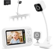 Bērnu monitori ar kameru bez WiFi, 1080P bērnu kameras monitori ar turētāju un gultas klipu, divvirzienu audio, temperatūra, raudāšanas noteikšana, nakts redzamība, 8 šūpuļdziesmas, foto un video ierakstīšana, SD karte