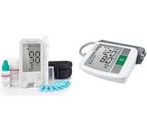 Medisana MediTouch 2 glikozes monitora mg/dL, sākuma komplekts ar testa strēmelītēm un asins lancetēm, glikozes monitora sistēma diabēta slimniekiem + BU 510 augšdelma asinsspiediena mērītājs bez kabeļa,