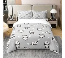 Loussiesd Panda 100% kokvilnas gultas veļas komplekts 135 x 200 cm Cute Animal sega segu komplekts Kokvilna Cute Animal Decor sega segu komplekts Panda Bear Print gultas veļas komplekts Melns balts balts pelēks gultas veļas komplekts