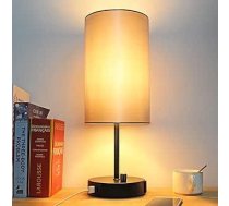 LED galda lampa, gaismeklis pie nakts ar USB uzlādes funkciju, neliela E27 galda lampa melnā krāsā ar abažūru guļamistabai, viesistabai, birojam, ietver 8 W silti baltas LED spuldzi