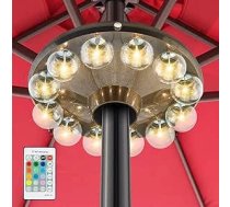 HONWELL LED saulessargu apgaismojums, ar akumulatoru darbināms bezvadu terases apgaismojums ar tālvadības pulti, 12 silti baltas spuldzes, terases saulessargu polu apgaismojums, pagalms, telšu teltis