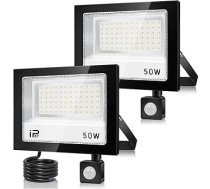 LED prožektors ar kustības sensoru āra 50 W, 2 gab. komplektā