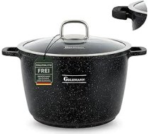 GOLDMANN 24 cm - 6,2 L - alumīnija panna / zupas katls ar stikla vāku un silikona rokturiem, marmora keramikas nesadalāms pārklājums, piemērots visām plītīm, ieskaitot indukcijas, un nesatur PFOA