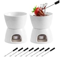 2 Fondue komplekts Keramiskais šokolādes fondue kauss ar tējas gaismas turētāju, šokolādes fondue kauss šokolādei, sieram, fondū, ģimenes vakariņām, desertiem, piknikiem, dzimšanas dienas svinībām (sveces nav iekļautas)
