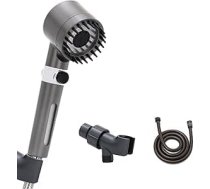 Augstspiediena filtra dušas galva ar 1,5 m šifrētu šļūteni un 1 turētāju, ar 3 režīmiem un viena pieskāriena ūdens apturēšanas funkciju, rokas duša hlorīna noņemšanai, vannas istabas piederumi (pelēks)