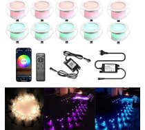 10 x WiFi LED iebūvēti grīdas prožektori, RGBW un siltā baltā grīdas gaisma, diametrs 45 mm, 1,2 W, terases apgaismojums, darbojas ar Alexa, Google Home, IP67 ūdensizturīgs LED prožektors 12 V