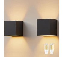 Augšup uz leju sienas lampas ar G9 LED spuldzi, ūdensizturīgs IP54 sienas apgaismojums āra sienas lampām iekštelpās Dzīvojamā istaba Guļamistaba (melns, 2 gab.)