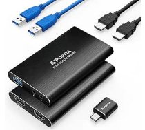 PORTTA HDMI video uztveršanas karte, straumēšana un ierakstīšana 1080P60 izšķirtspējā ar īpaši zemu latentumu, 4K HDMI in/Loop Out, USB 3.0 uz datoru, saderīga ar videokameru/PS4/PS5/Xbox/Nintendo Switch 2/OBS