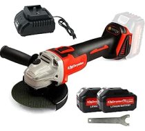 Akku-Winkelschleifer 18-21V, bürstenlos, für 115 / 125mm Scheiben, 4-Gang Drehzahlregelung, kompatibel mit Makita 18V Akkus, inkl. 2x 4,0 Ah Akku, Ladegerät & Zubehör