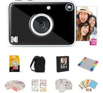 Kodak Printomatic+ tūlītējas uzņemšanas digitālā fotokamera dāvanu komplekts ar somiņu, 20 cinka 2x3 fotopapīru, albumu, uzlīmēm, rāmīšiem un marķieriem - melns