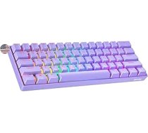 Geeky GK61 SE 60% mehāniskā spēļu tastatūra, 61 taustiņš, daudzkrāsains RGB LED fona apgaismojums PC/Mac spēlētājiem, ANSI US American izkārtojums (lavandu, mehāniskā brūna)