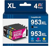 Starink 953XL daudzpaku drukas kasetnes saderīgas ar HP 953 XL 953XL HP Officejet Pro 7720 8710 8715 8730 8210 8720 7740 8725 8218 8740 printeriem, dzeltenā, melnā, zilā, ciānkrāsas, purpursarkanā krāsā, iepakojumā 4 gab.
