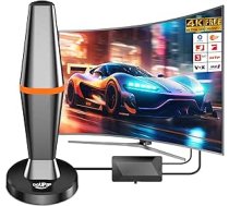 DVBT2 iekštelpu antena, 2026 jaunākā TV antena ar 80 km darbības rādiusu, atbalsta 4K 1080P Full HD, DVB-T/T2 digitālā antena viedajam TV, ideāli piemērota mājokļiem un mājām