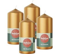 Bolsius gludas sveces - metāliski zelta krāsā - 4 gabali - 12 x 6 cm - dekoratīvās sveces - degšanas laiks 33 stundas - bez aromāta - satur dabīgo augu vasku - bez palmu eļļas